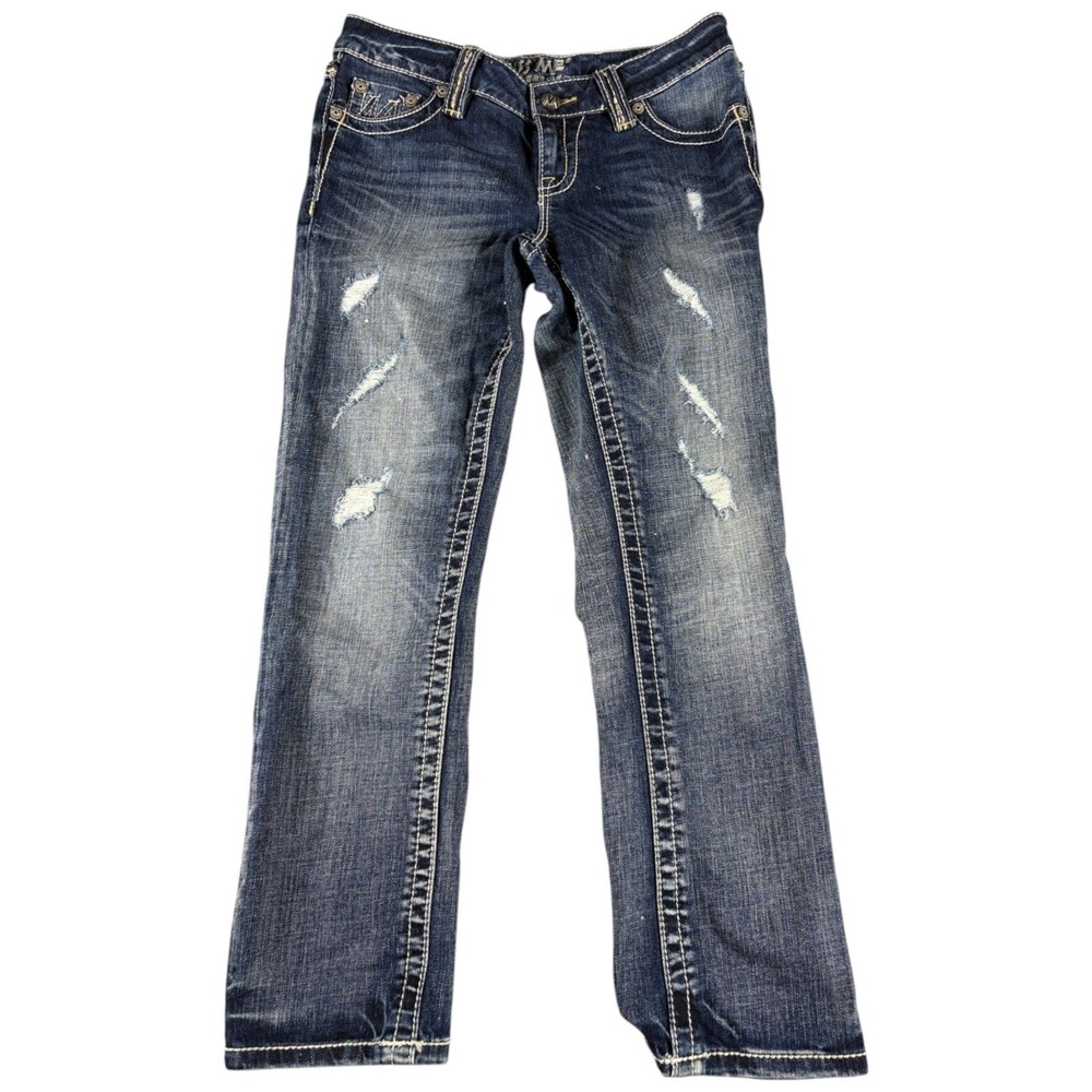 Miss Me Easy Capri Jeans Women 26 Blue Distressed Y2K Lowrise Workwear Outdoors